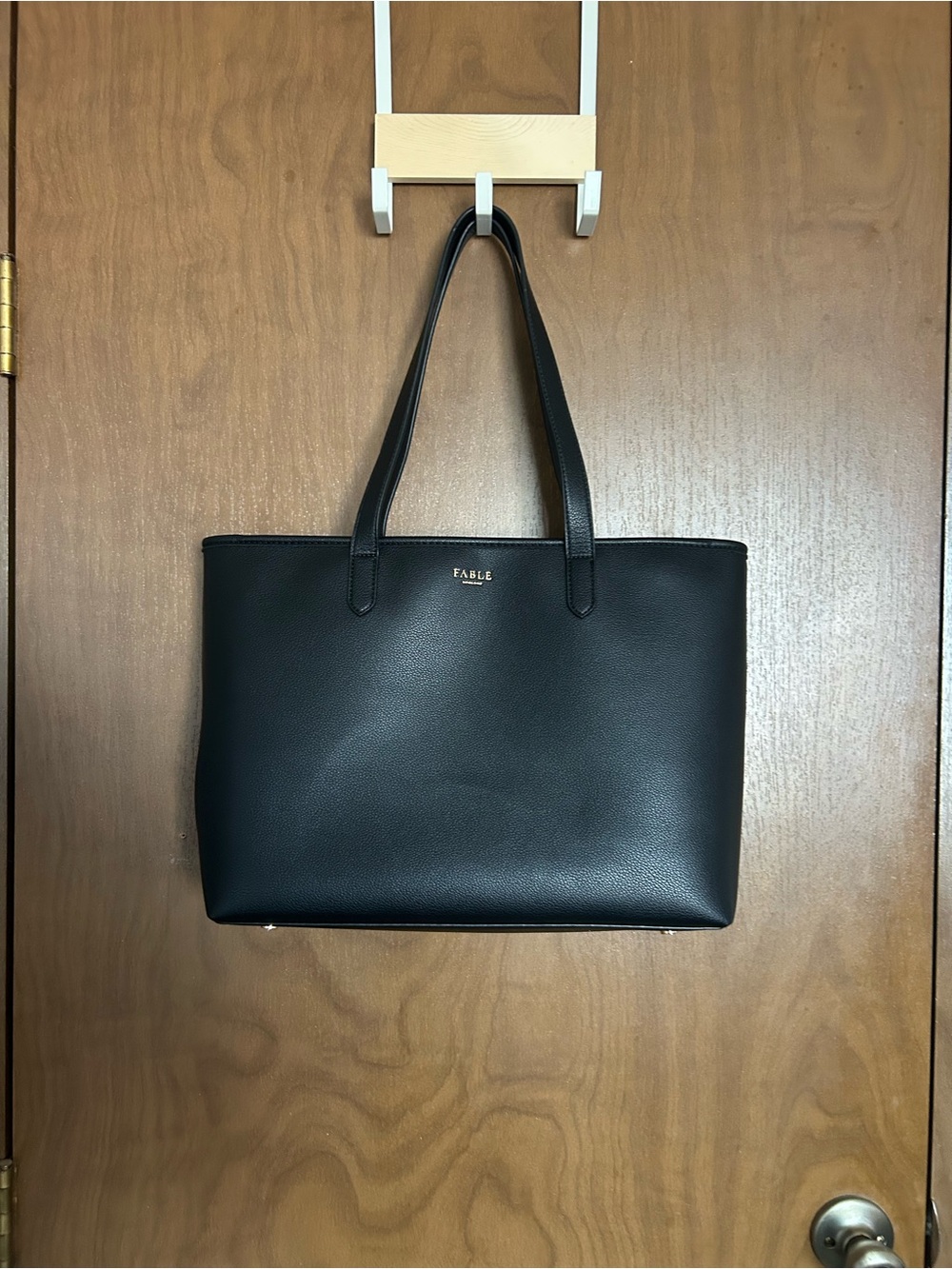 Able Black Leather Tote with Dual Shoulder Straps